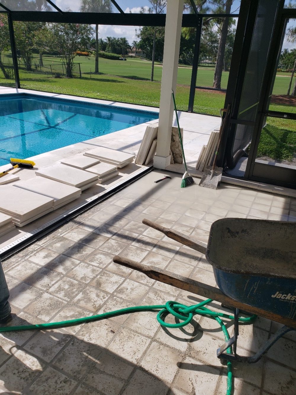 Water retention in sand-set installation around pool deck